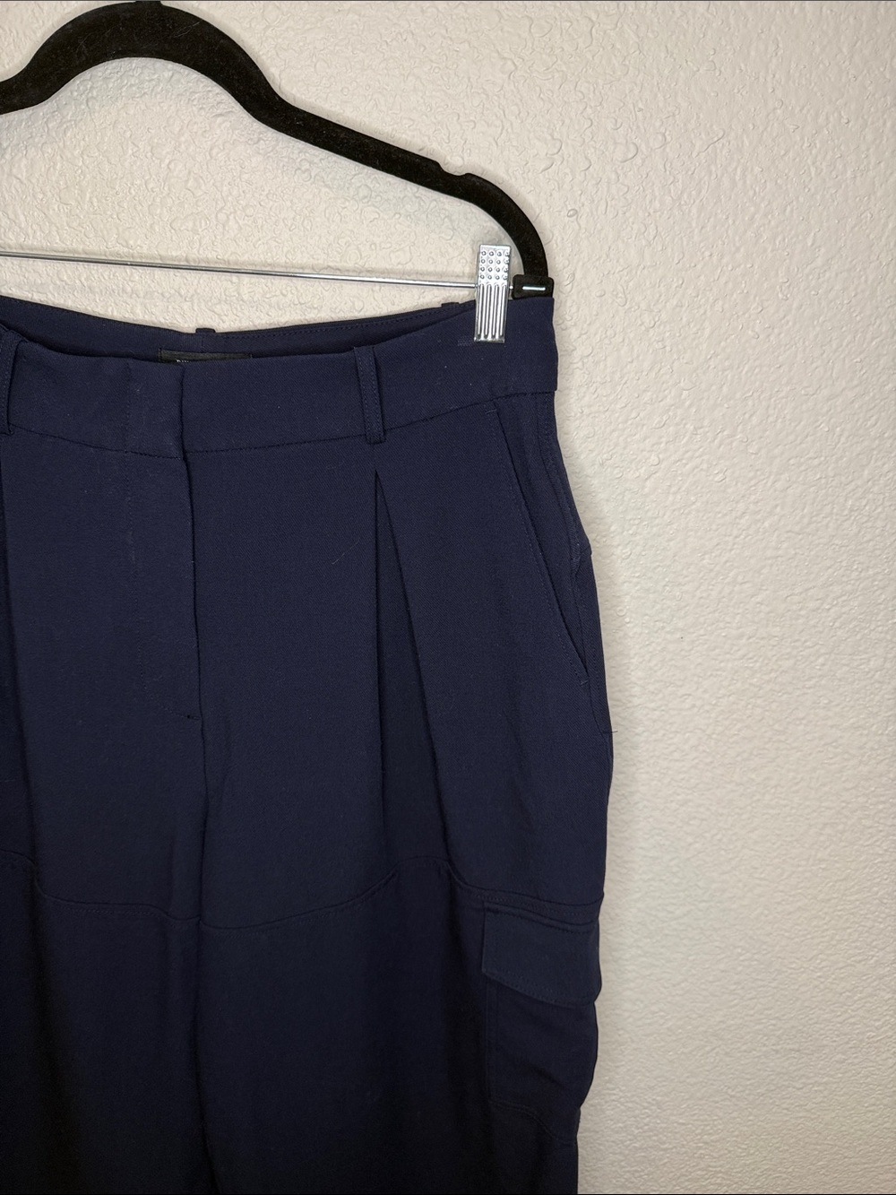 Navy Pleated straight -Leg cargo Pants